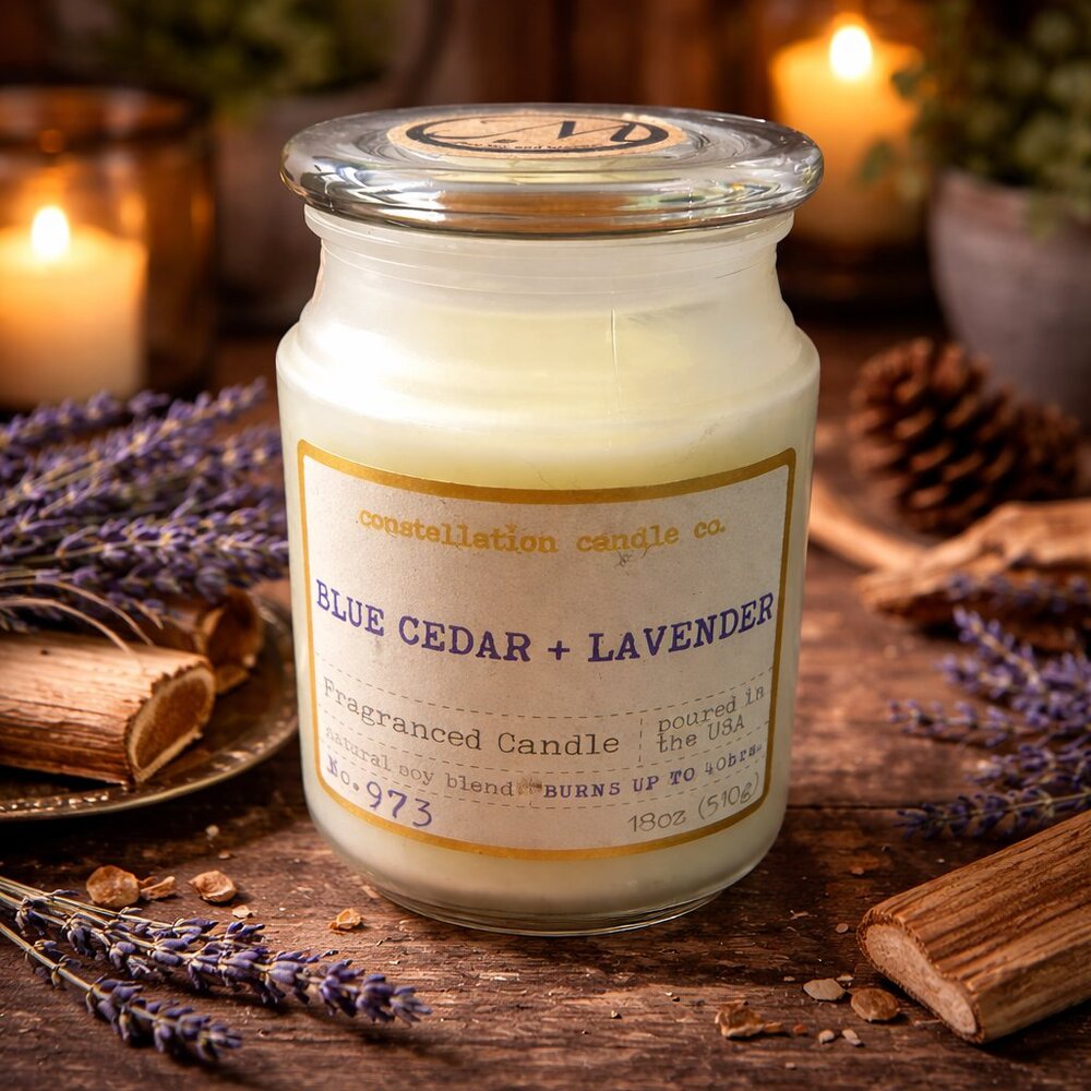 Large Blue Cedar + Lavender Luxury Natural Soy Candle # 973
